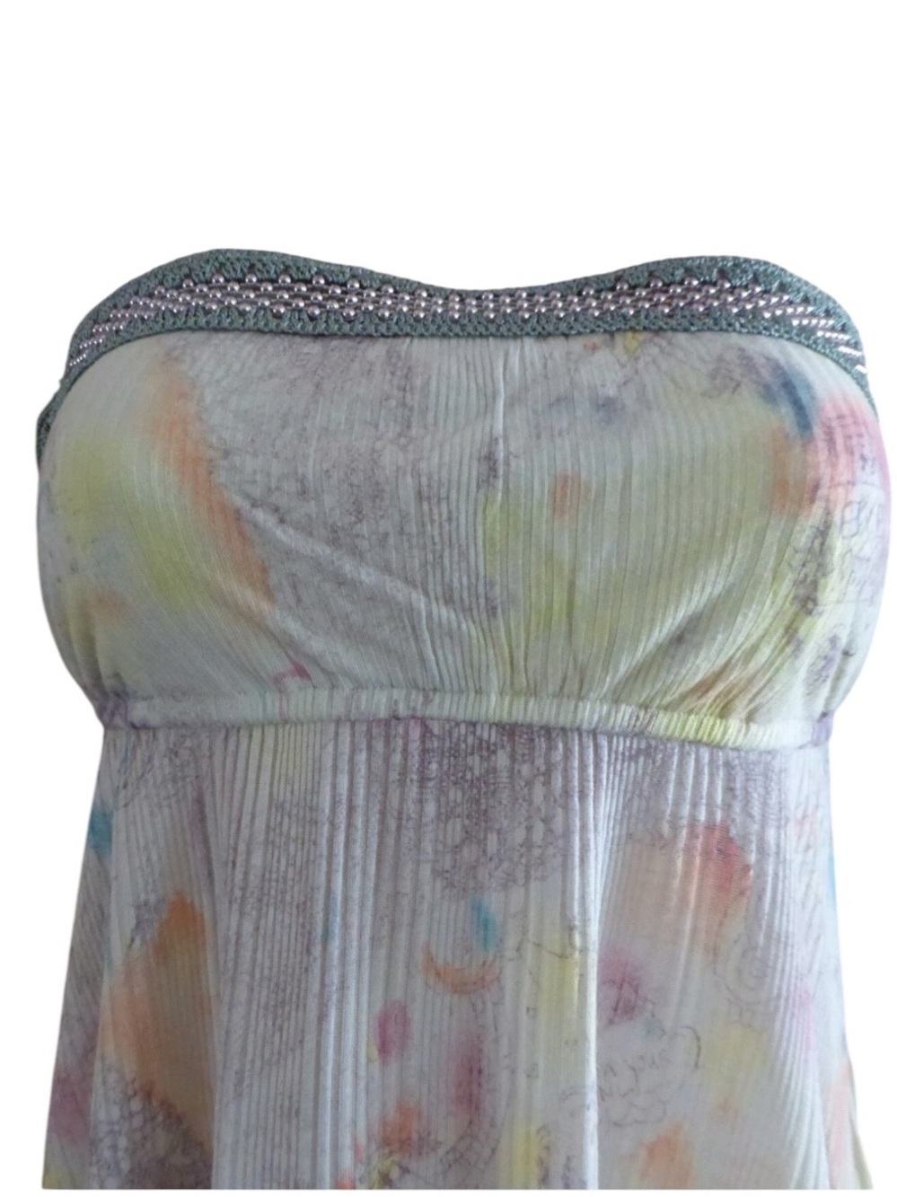 Vintage Free People Beaded Strapless Pastel Floral Cami Tank Top Large Y2K - Picture 7 of 16